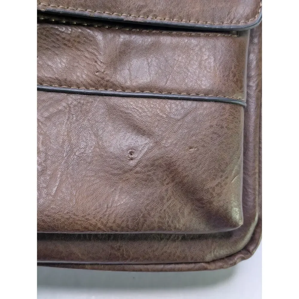 WEIXIER Brown Business Briefcase Laptop Bag Faux Leather Multi Pocket Work Bag